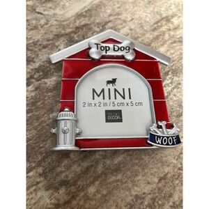 Studio Decor Mini Dog House Picture Frame Red Silver Top Dog Woof 2x2 Photo